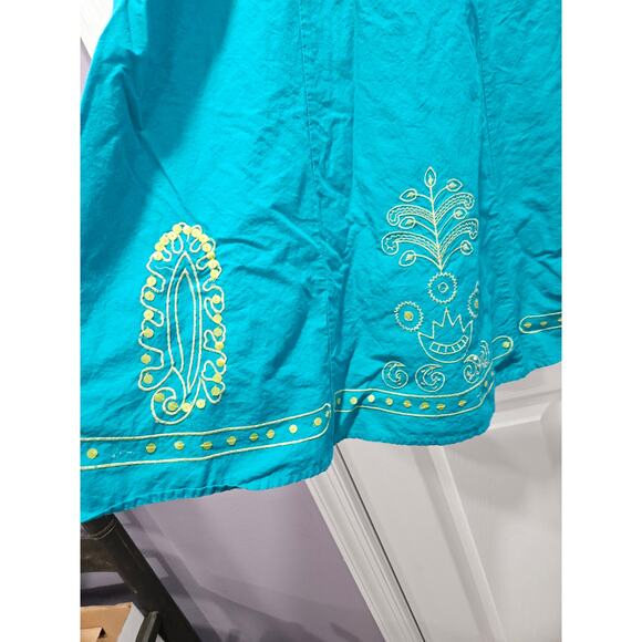 Vintage Sag Harbor Turquoise Embroidered Sequin Cotton Skirt Size 16 Art to Wear - Picture 2 of 7